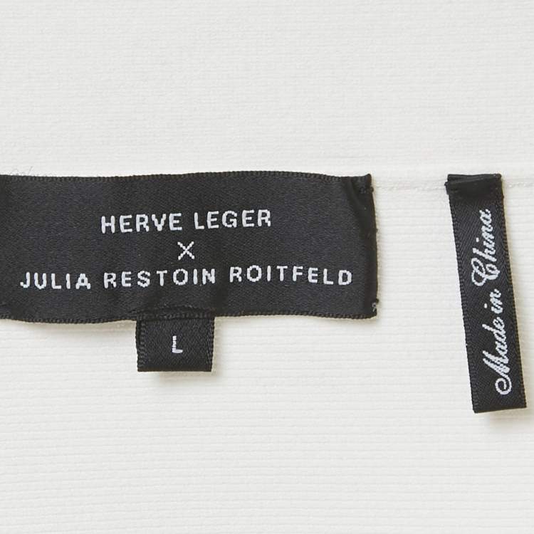 Pre Owned Herve Leger x Julia Restoin Roitfeld White Jersey Midi Skirt L