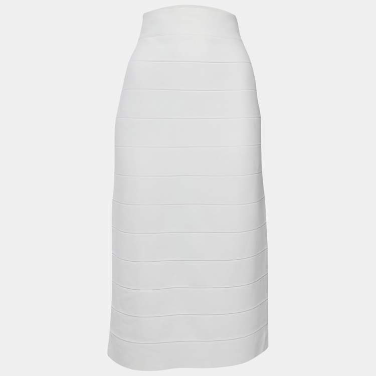 Pre Owned Herve Leger x Julia Restoin Roitfeld White Jersey Midi Skirt L