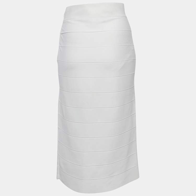 Pre Owned Herve Leger x Julia Restoin Roitfeld White Jersey Midi Skirt L