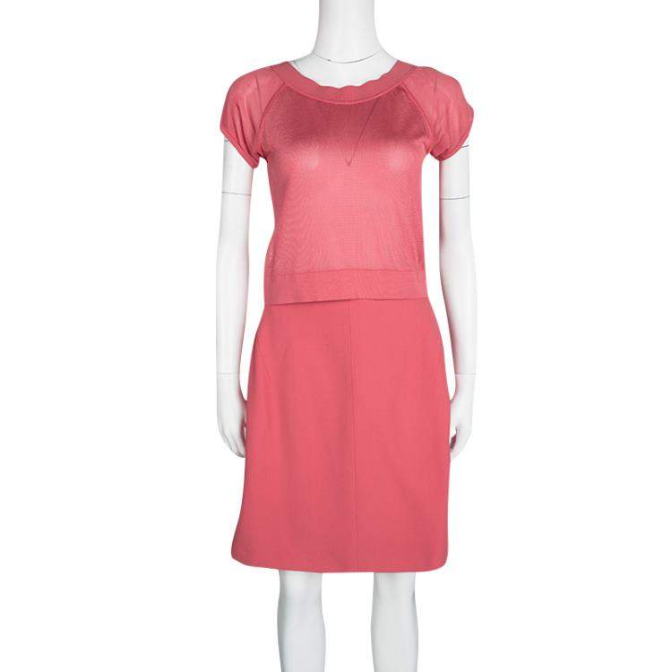 Pre Owned Herve Leger Vintage Pink Mesh Top Skirt and Blazer Set XL