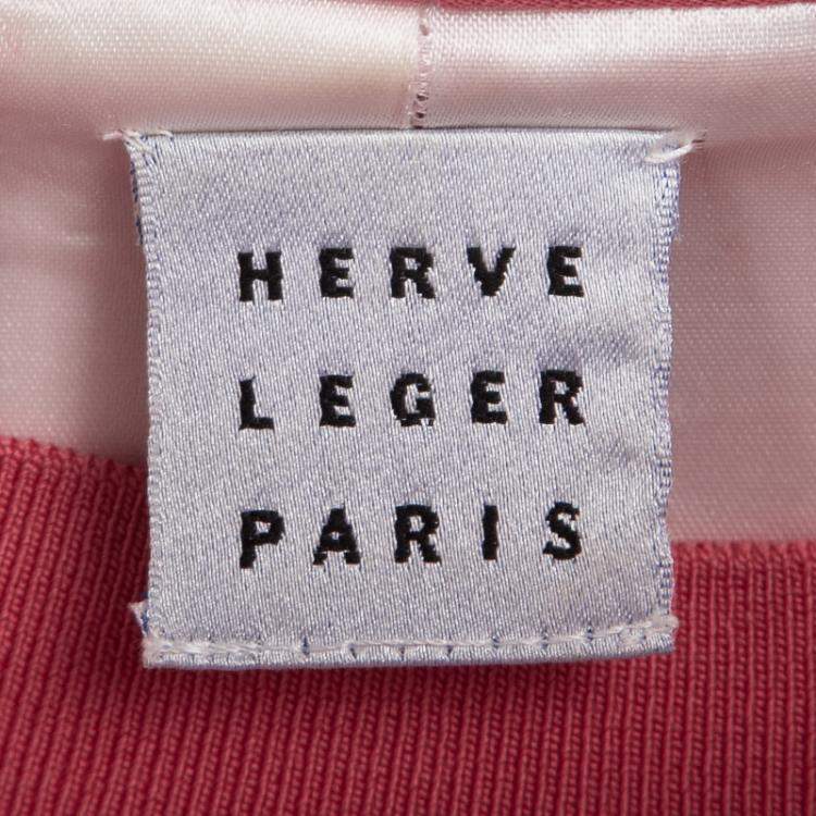 Pre Owned Herve Leger Vintage Pink Mesh Top Skirt and Blazer Set XL