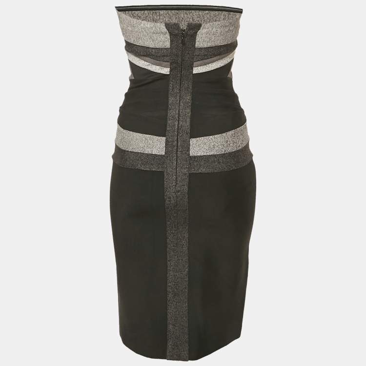 Pre Owned Herve Leger Black Knit Strapless Bodycon Dress M