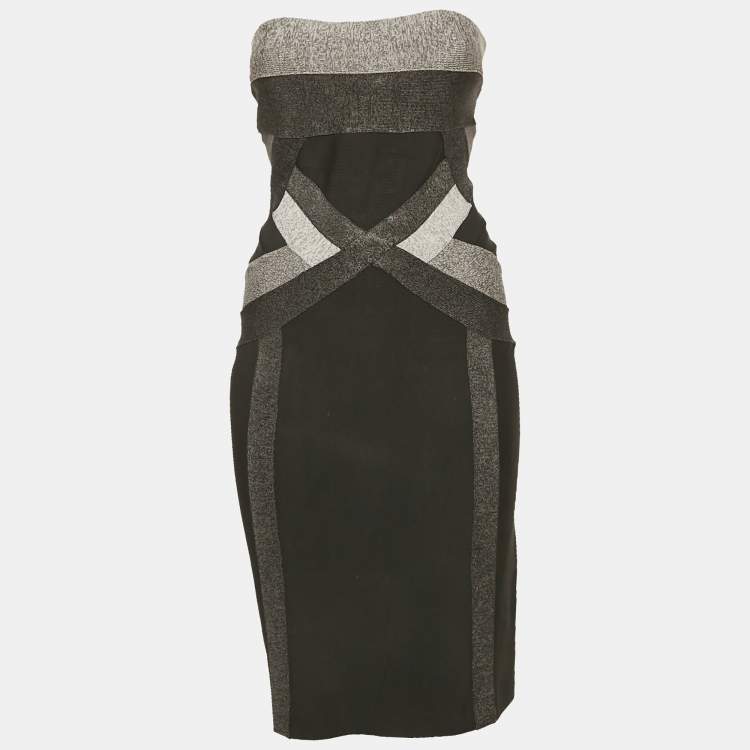 Pre Owned Herve Leger Black Knit Strapless Bodycon Dress M