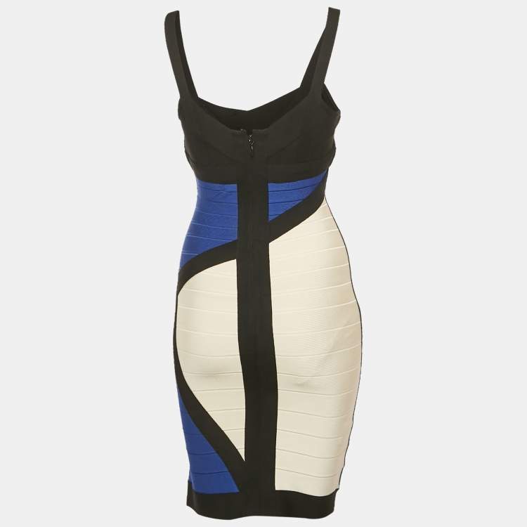 Pre Owned Herve Leger Colorblocked Bandage Knit Reona Dress M