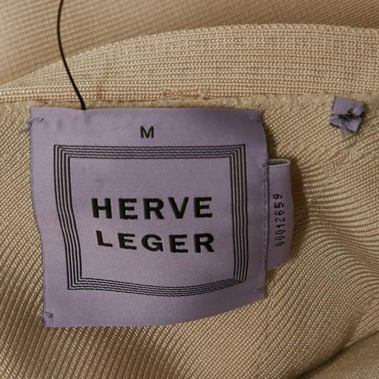 مملوكة مسبقًا Herve Leger Beige Sequin Embellished Bodycon Dress M