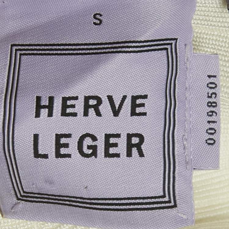 Pre Owned Herve Leger White Coated Knit Bandage Mini Dress S