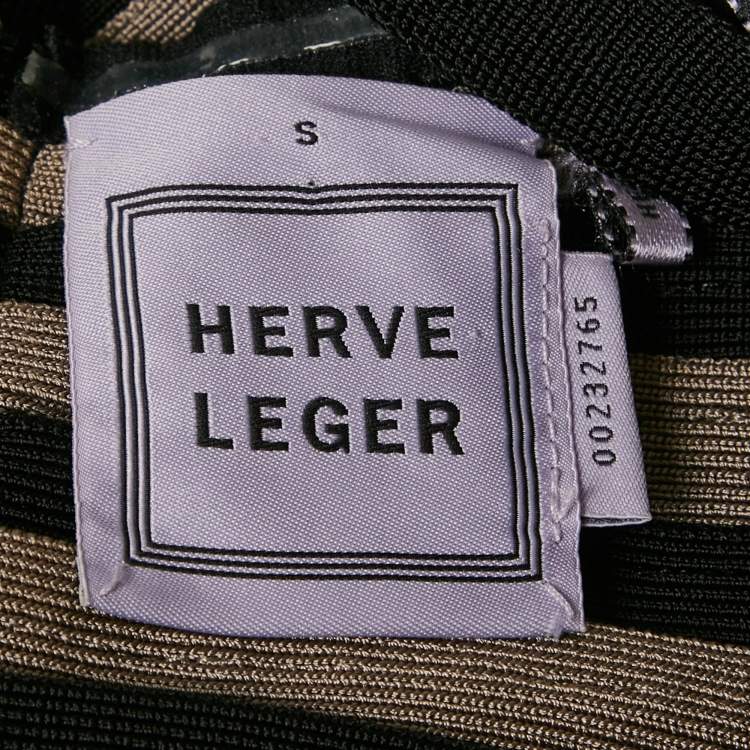 Pre Owned Herve Leger Black/Grey Knit Bandage Dress S