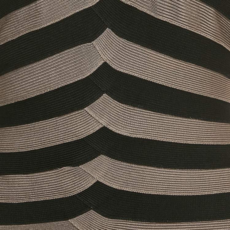 Pre Owned Herve Leger Black/Grey Knit Bandage Dress S