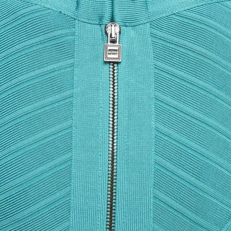 Pre Owned Herve Leger Blue Knit Bandage Layton Dress S