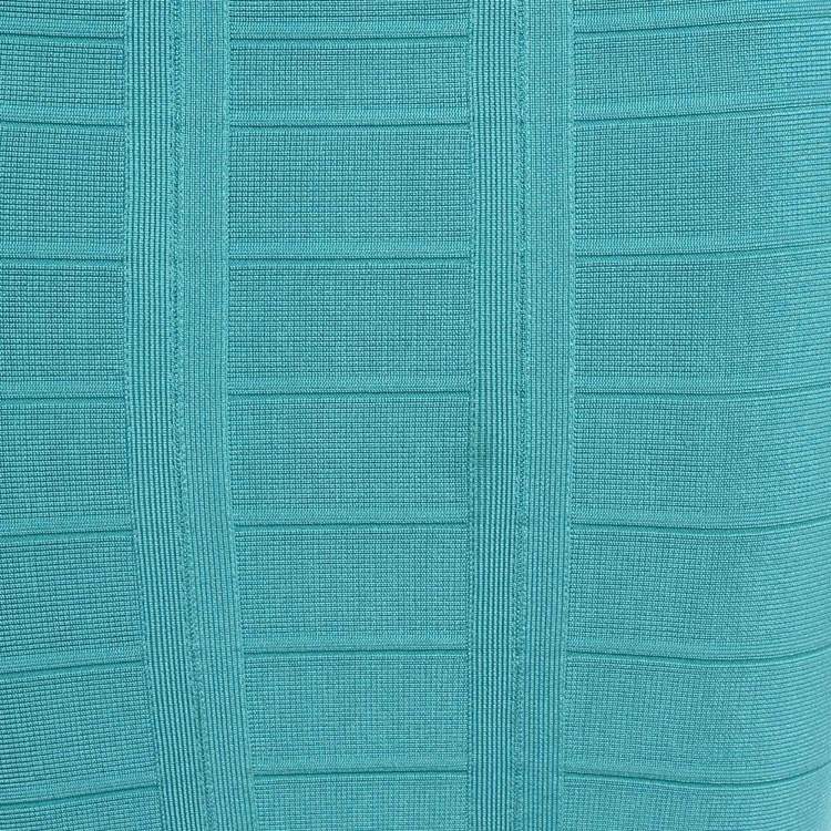 Pre Owned Herve Leger Blue Knit Bandage Layton Dress S