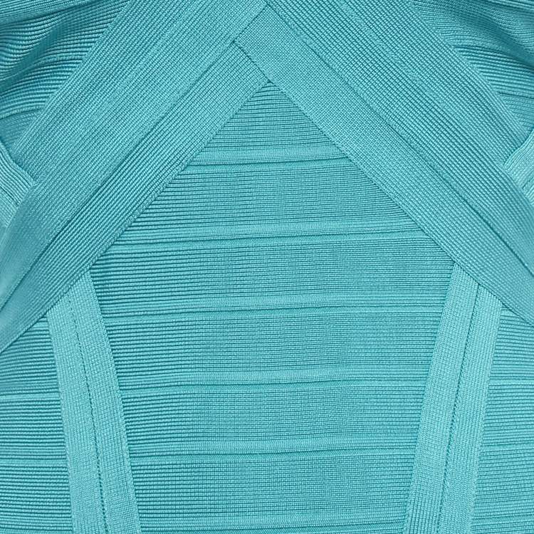 Pre Owned Herve Leger Blue Knit Bandage Layton Dress S