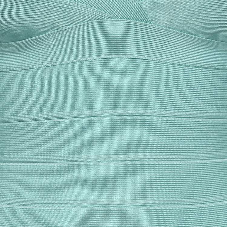 Pre Owned Herve Leger Mint Blue Knit Cold Shoulder Bandage Top S