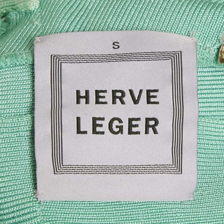Pre Owned Herve Leger Mint Blue Knit Cold Shoulder Bandage Top S
