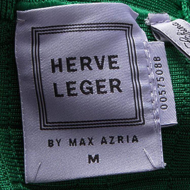 Pre Owned Herve Leger Pine Green Fit and Flare Sleeveless Mayra Dress M