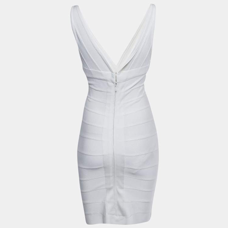 Pre Owned Herve Leger White Bandage Knit Mini Dress S