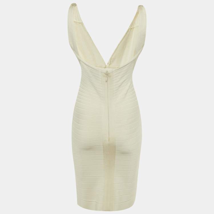 Pre Owned Herve Leger Off White Jersey Alabaster Bandage Mini Dress M
