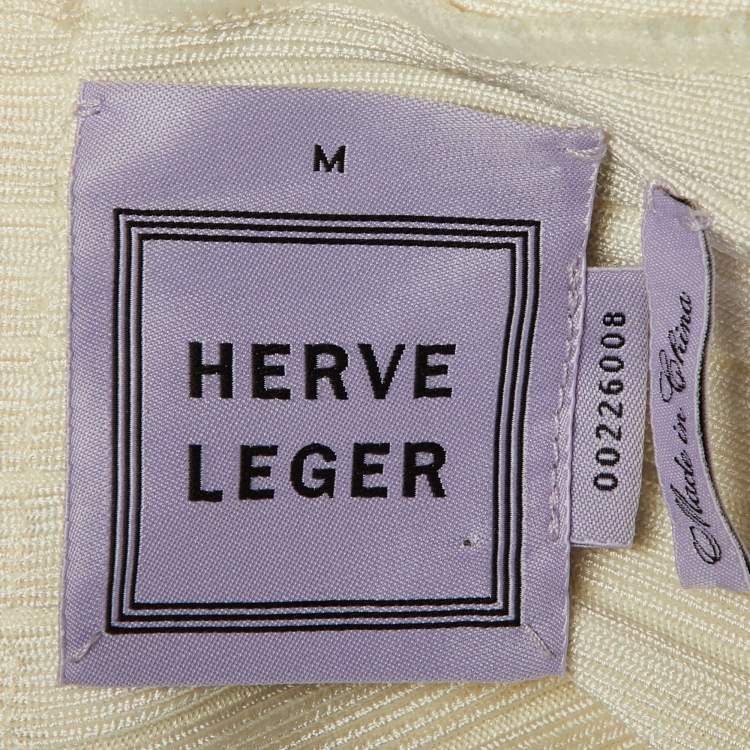 Pre Owned Herve Leger Off White Jersey Alabaster Bandage Mini Dress M
