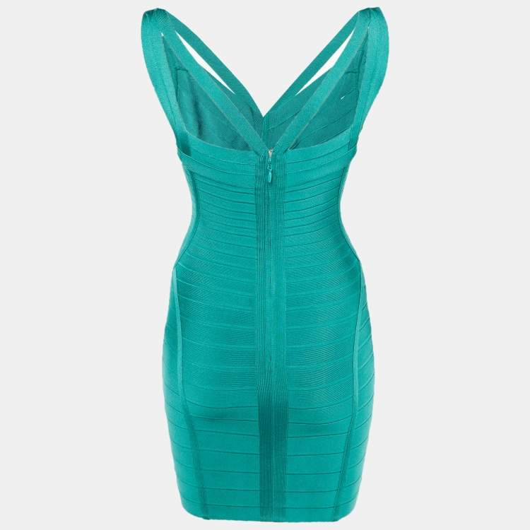 Pre Owned Herve Leger Turquoise Jersey Bandage Mini Dress XS