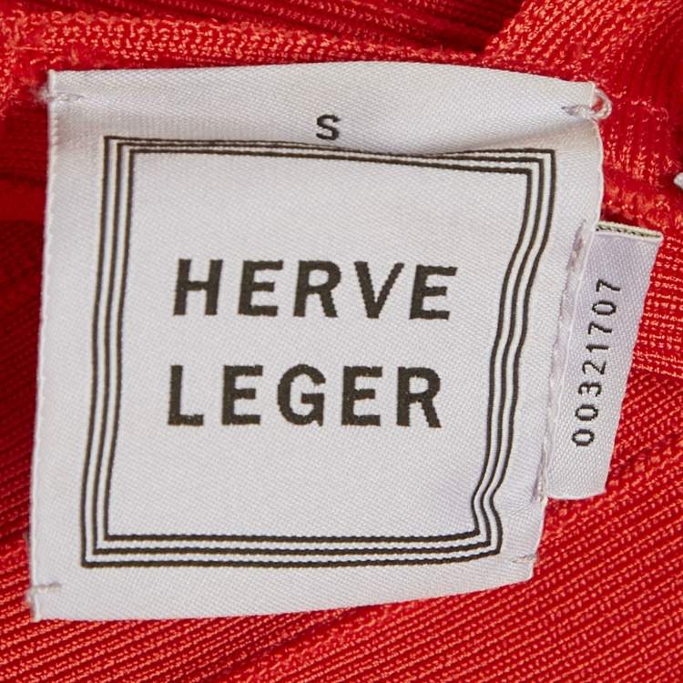 Pre Owned Herve Leger Red Knit Maxi Bandage Dress S