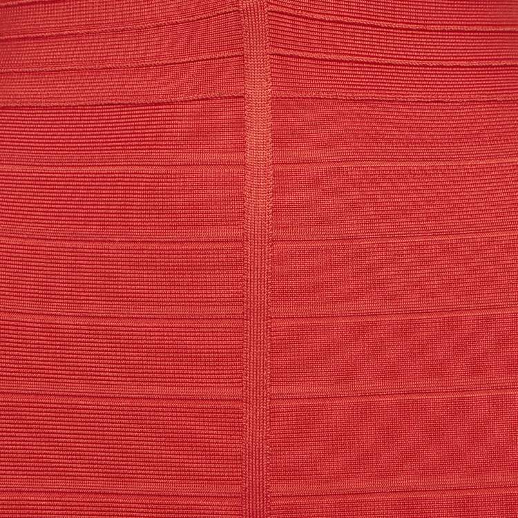 Pre Owned Herve Leger Red Knit Maxi Bandage Dress S
