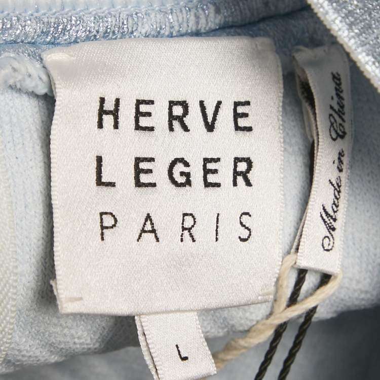 Pre Owned Herve Leger Blue Textured Lurex Knit Mock Neck Sweatshirt L