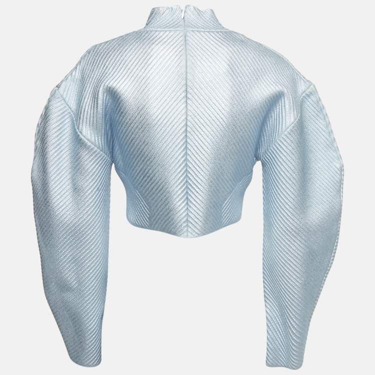 Pre Owned Herve Leger Blue Textured Lurex Knit Mock Neck Sweatshirt L