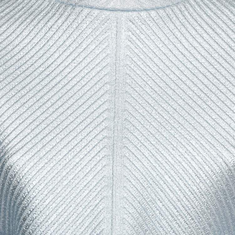 Pre Owned Herve Leger Blue Textured Lurex Knit Mock Neck Sweatshirt L