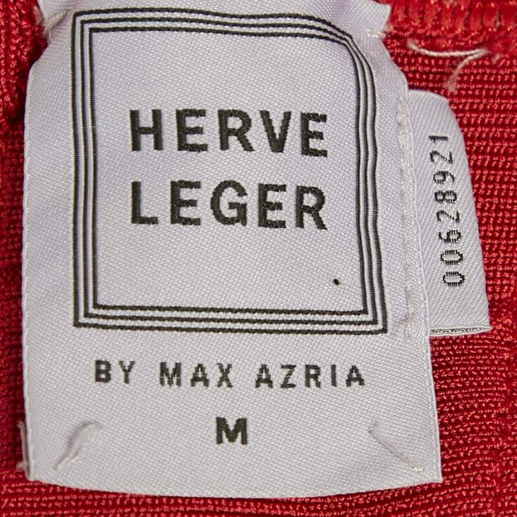 Pre Owned Herve Leger Red Bandage Knit Fringed Bodycon Dress M