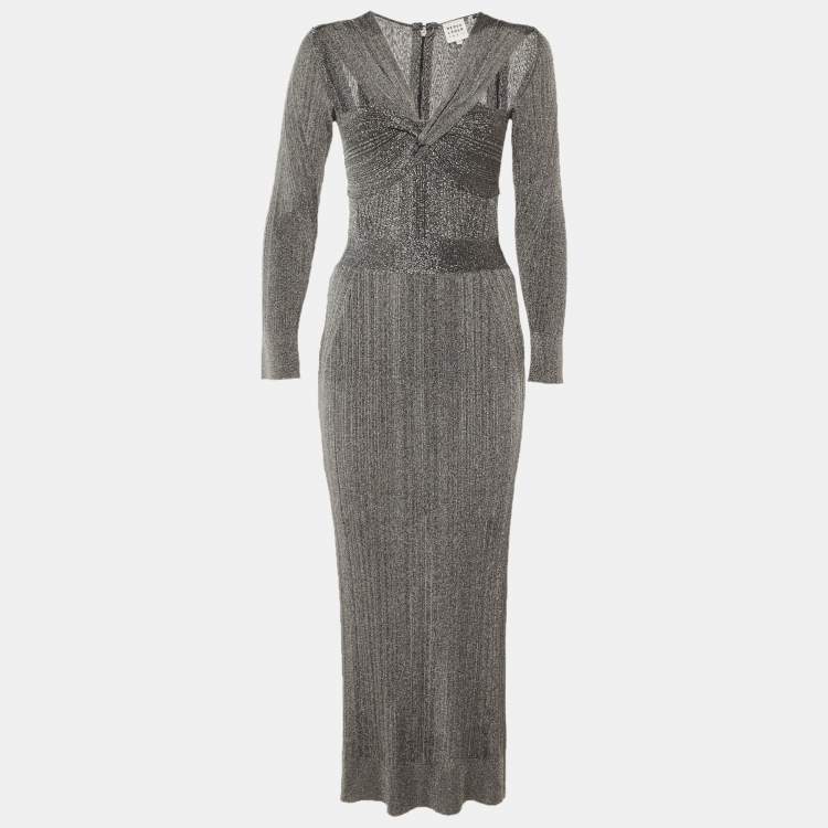 Pre Owned فستان سهرة  هيرفي ليجري ميتاليك رمادي بأكمام طويلة صغير