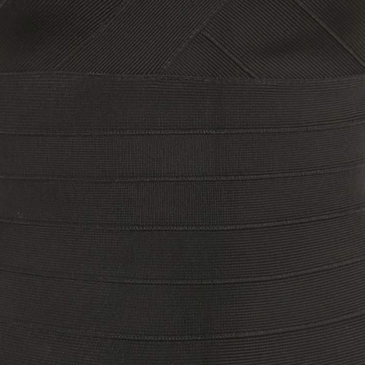 Pre Owned Herve Leger Black Bandage Knit One Shoulder Mini Dress XS