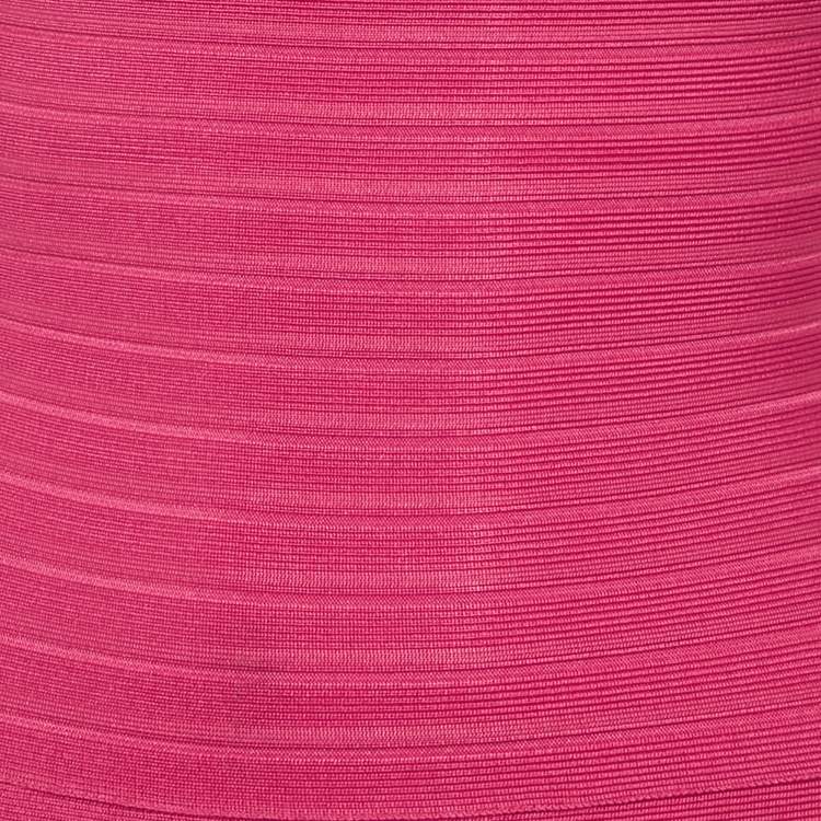 Pre Owned Herve Leger Pink Rayon Blend Bodycon Mini Dress XXS