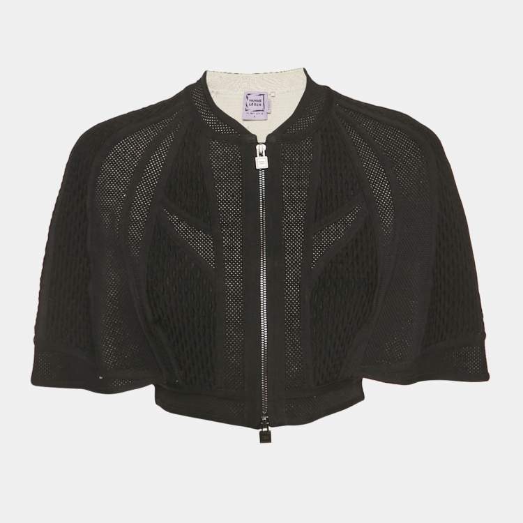 Pre Owned Herve Leger Black Textured Knit Crop Cape Jacket S
