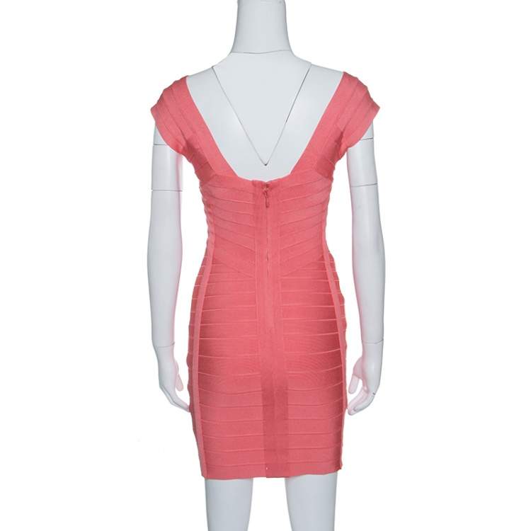 Pre Owned Herve Leger Blush Peach Sleeveless Bandage Dress S