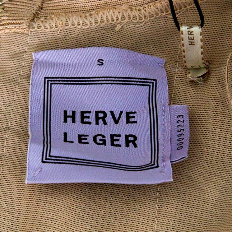 Pre Owned Herve Leger Beige Fringed Sleeveless Bandage Dress S