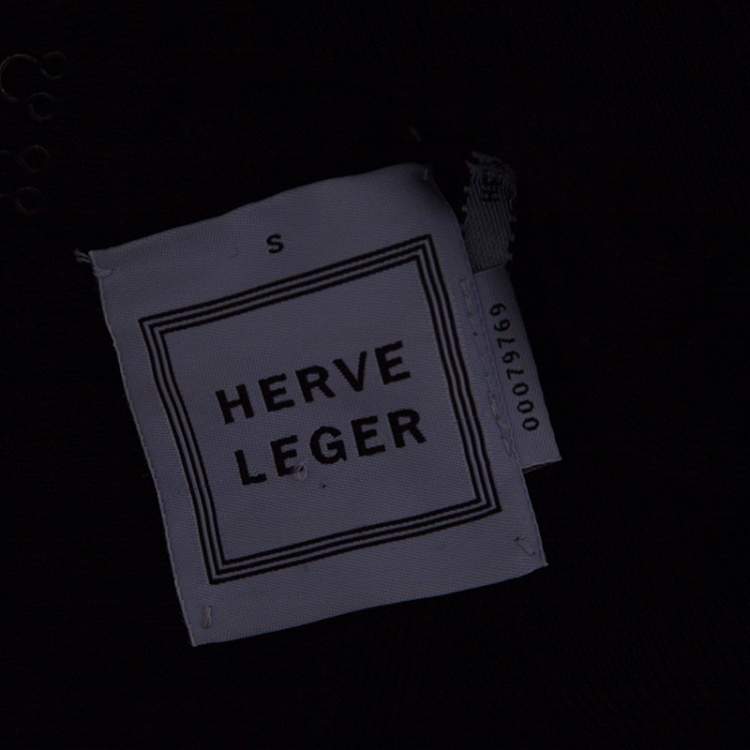 Pre Owned Herve Leger Black Mesh Insert Metallic Trim Racer Back Bandage Dress S