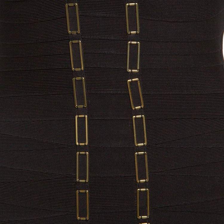 Pre Owned Herve Leger Black Metal Chain Link Detail Bandage Gemma Dress M