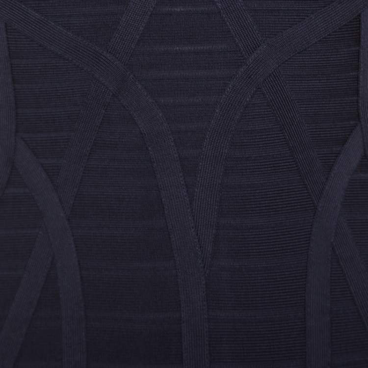 Pre Owned Herve Leger Indigo Cold Shoulder Estelle Bandage Dress S