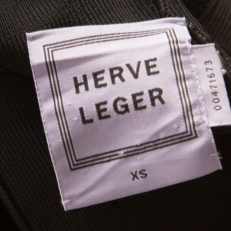 Pre Owned Herve Leger Black Knit Fringed Bodice Lora  Bandage Mermaid Gown XS
