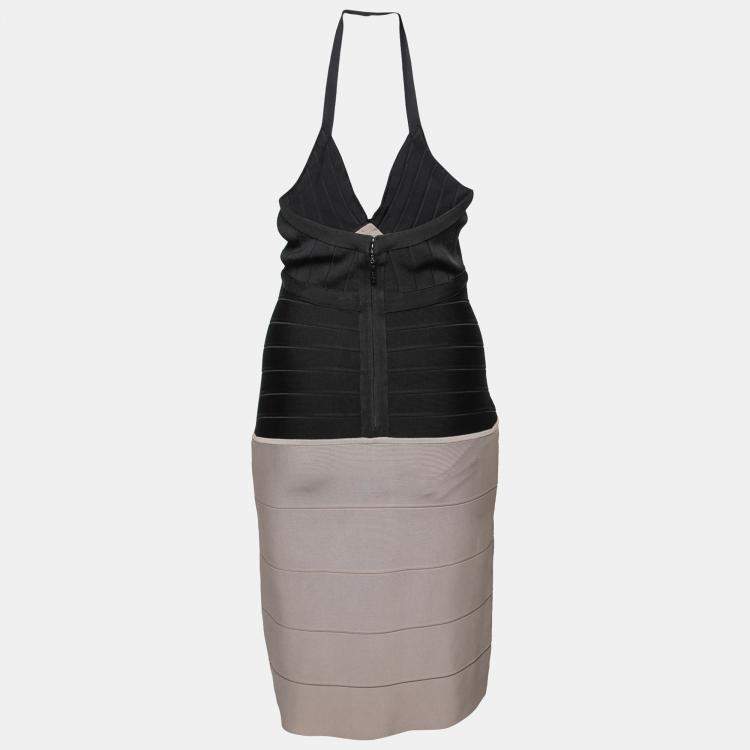 Pre Owned Herve Leger Colorblock Knit Halter Neck Bandage Dress S