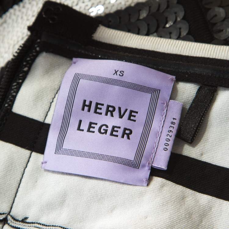 Pre Owned Hervé Leger Black and White Sequined Piano Strapless Cocktail Dress XS