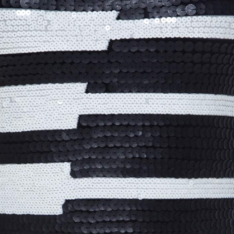 Pre Owned Hervé Leger Black and White Sequined Piano Strapless Cocktail Dress XS