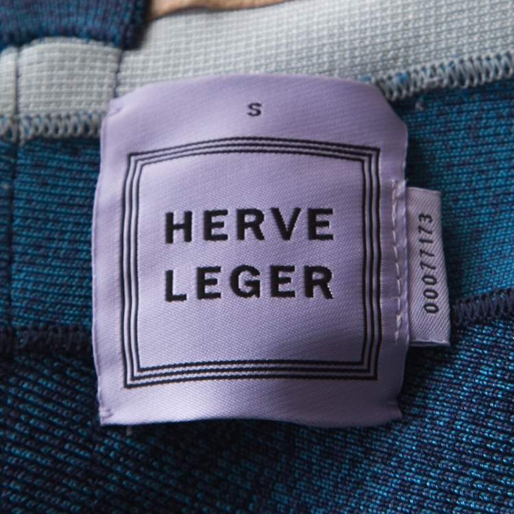 Pre Owned Herve Leger Ombre Blue Knit Strapless Bandage Mini Dress S 