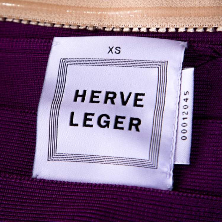 Pre Owned Herve Leger Purple Knit Strapless Signature Essential Dress XS 