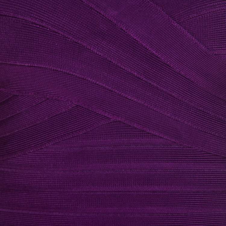 Pre Owned Herve Leger Purple Knit Strapless Signature Essential Dress XS 