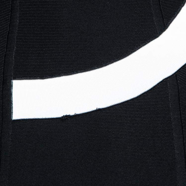 Pre Owned Herve Leger Monochrome Patterned Knit Sleeveless Bandage Dress S