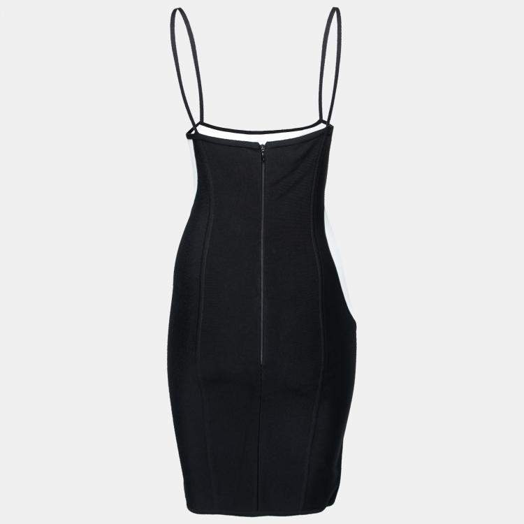 Pre Owned Herve Leger Monochrome Patterned Knit Sleeveless Bandage Dress S
