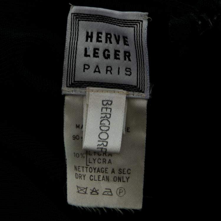 Pre Owned Herve Leger Monochrome Patterned Knit Sleeveless Bandage Dress S