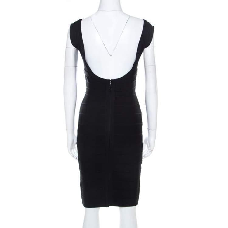 Pre Owned Herve Leger Black Stretch Knit Karima Bandage Dress XS