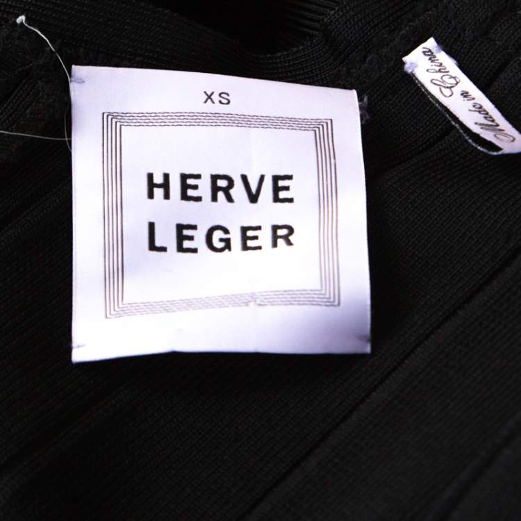 Pre Owned Herve Leger Black Stretch Knit Karima Bandage Dress XS