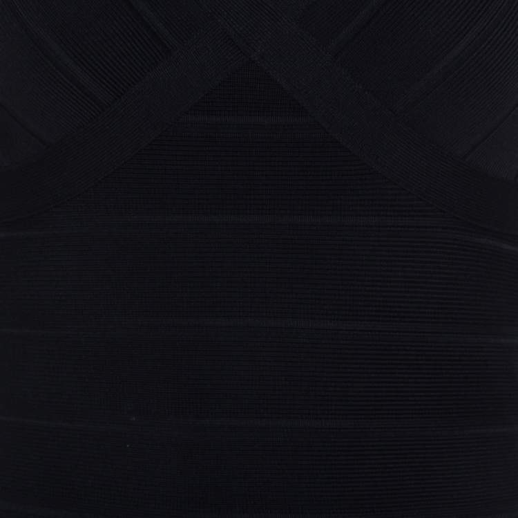 Pre Owned Herve Leger Black Stretch Knit Karima Bandage Dress XS